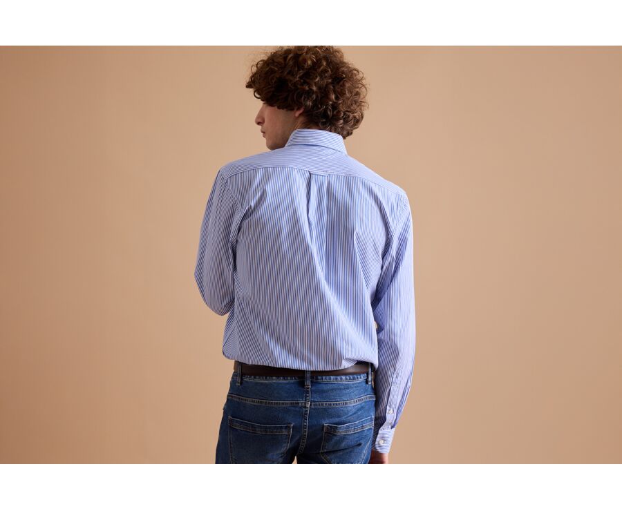 Cotton shirt with blue stripes - American collar - MARLON