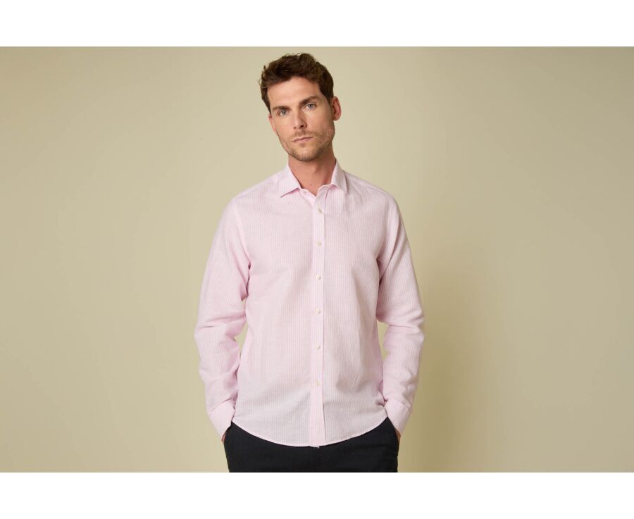 Cotton and linen striped shirt in pink and white - EDIBERT