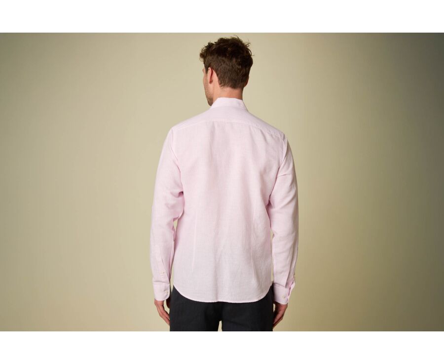 Cotton and linen striped shirt in pink and white - EDIBERT