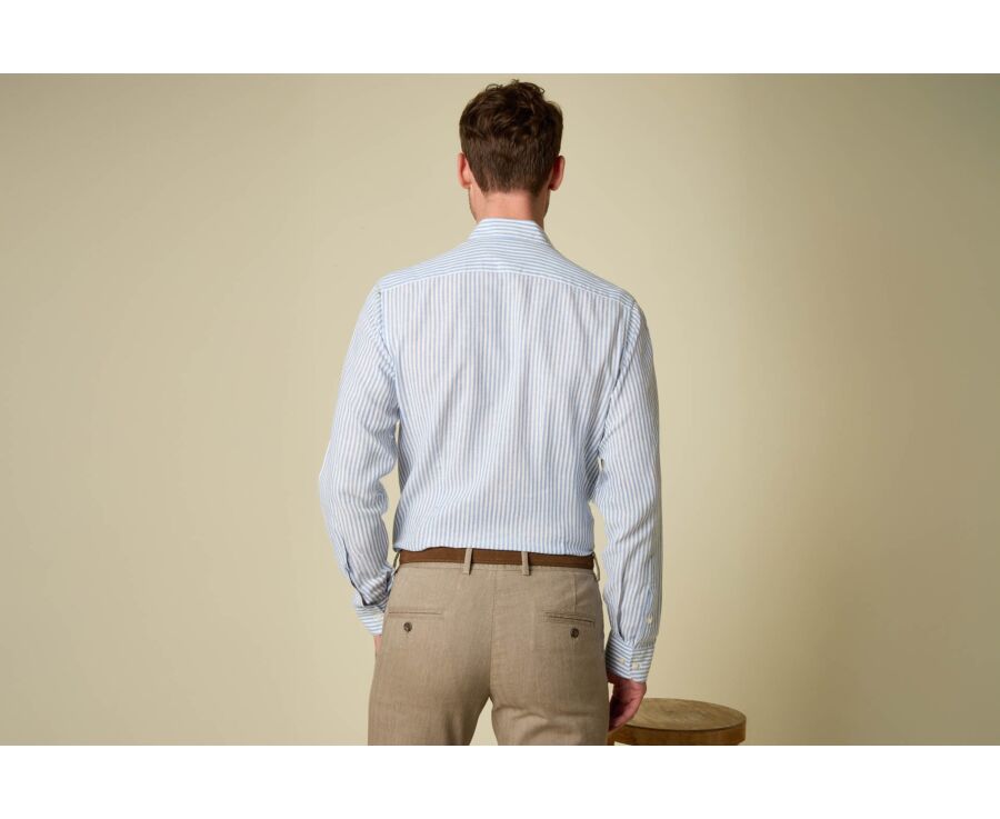 Cotton and linen striped shirt in vintage blue and white - EDIBERT