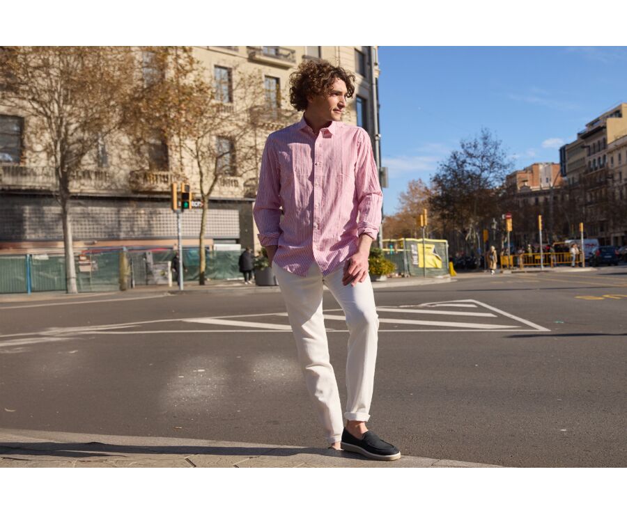 Old Pink and White cotton linen shirt - EDIBERT