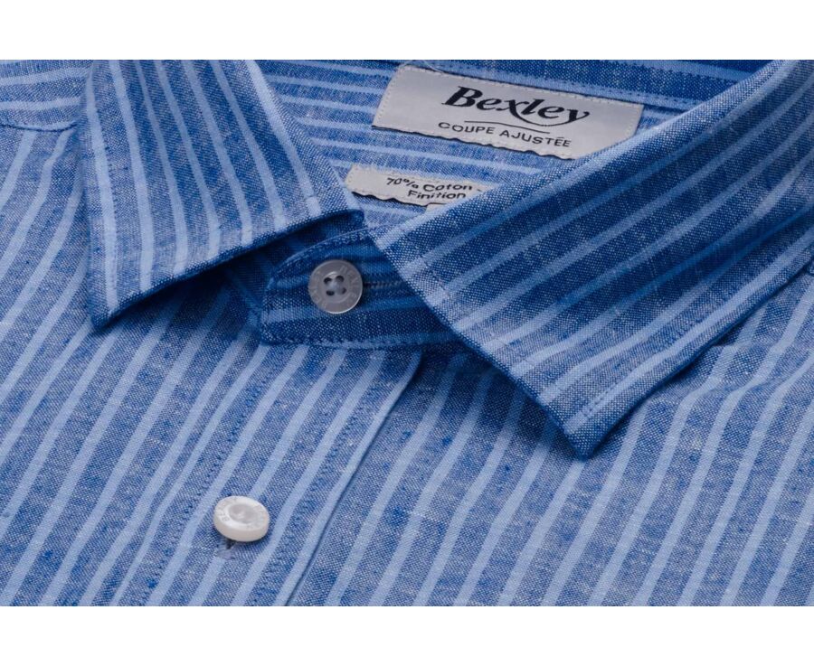 Cotton and linen striped shirt in ocean blue and blue - EDIBERT