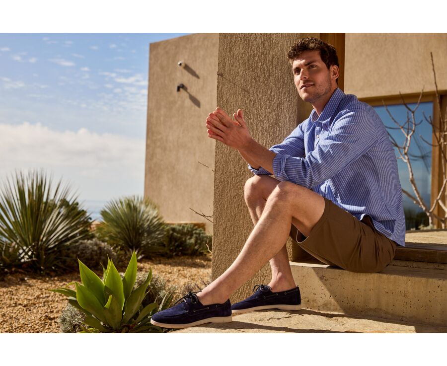 Cotton and linen striped shirt in ocean blue and blue - EDIBERT