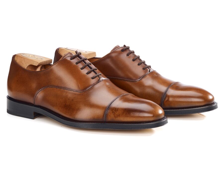 Men’s gold patinated leather Oxford shoes - WINFORD