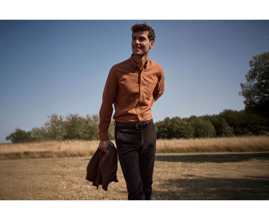 Men's plain rust flannel shirt - ALEXANDER