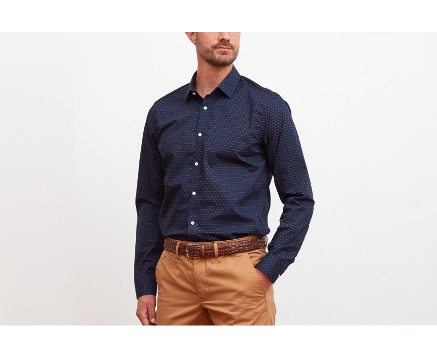Navy printed shirt with cognac pattern - LÉONCE