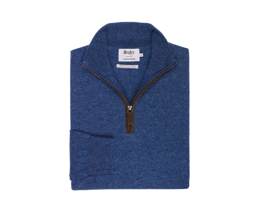 Men's dark blue mélange zip neck lambswool jumper - KEITHY