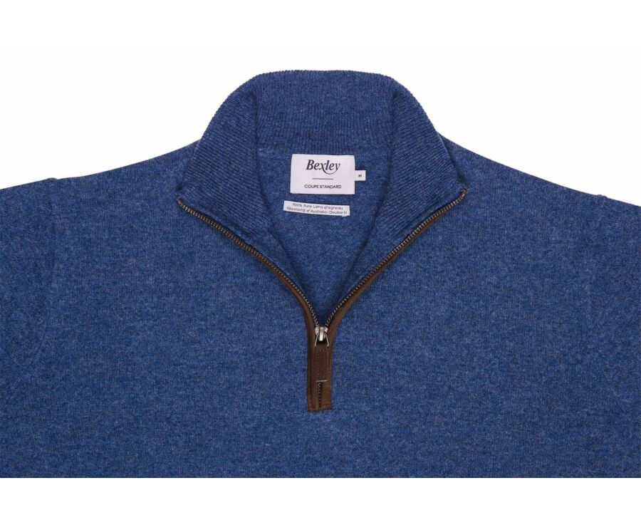 Men's dark blue mélange zip neck lambswool jumper - KEITHY