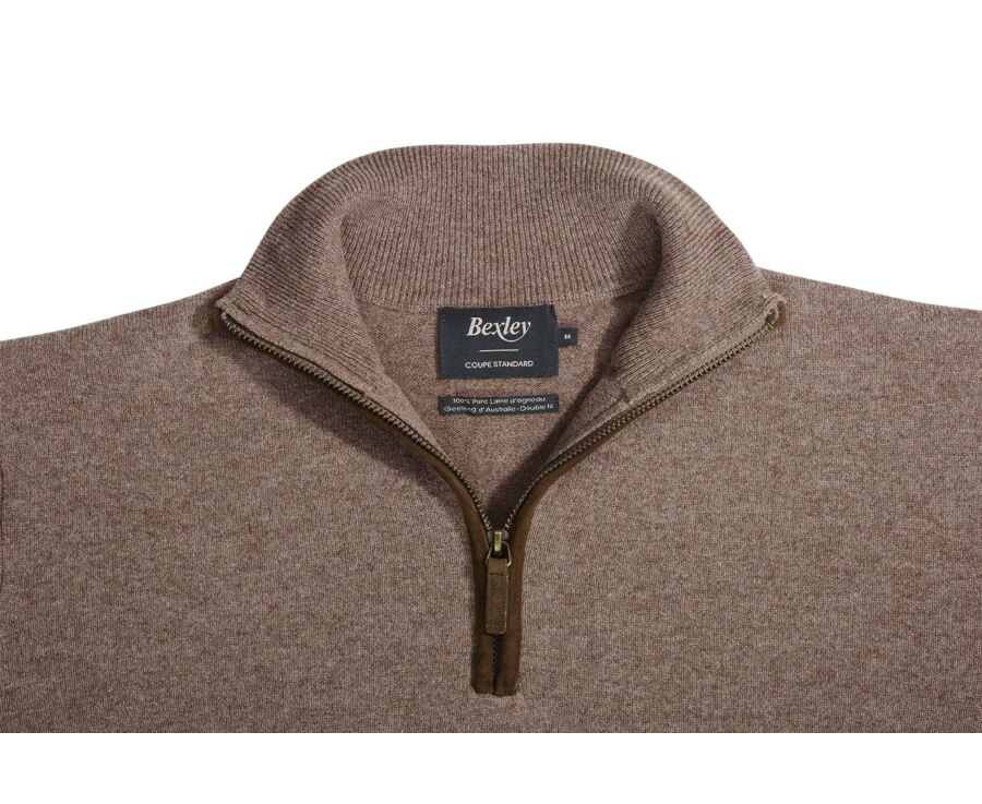 Brown Melange half-zip wool pullover - KEITHY