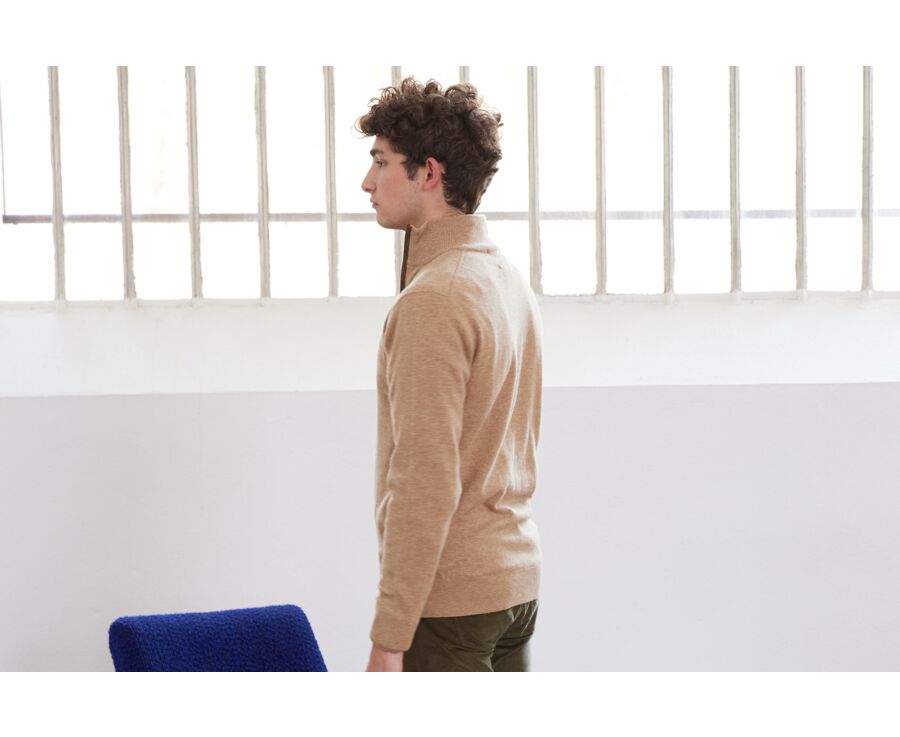 Dark Beige Melange half-zip wool jumper - KEITHY 