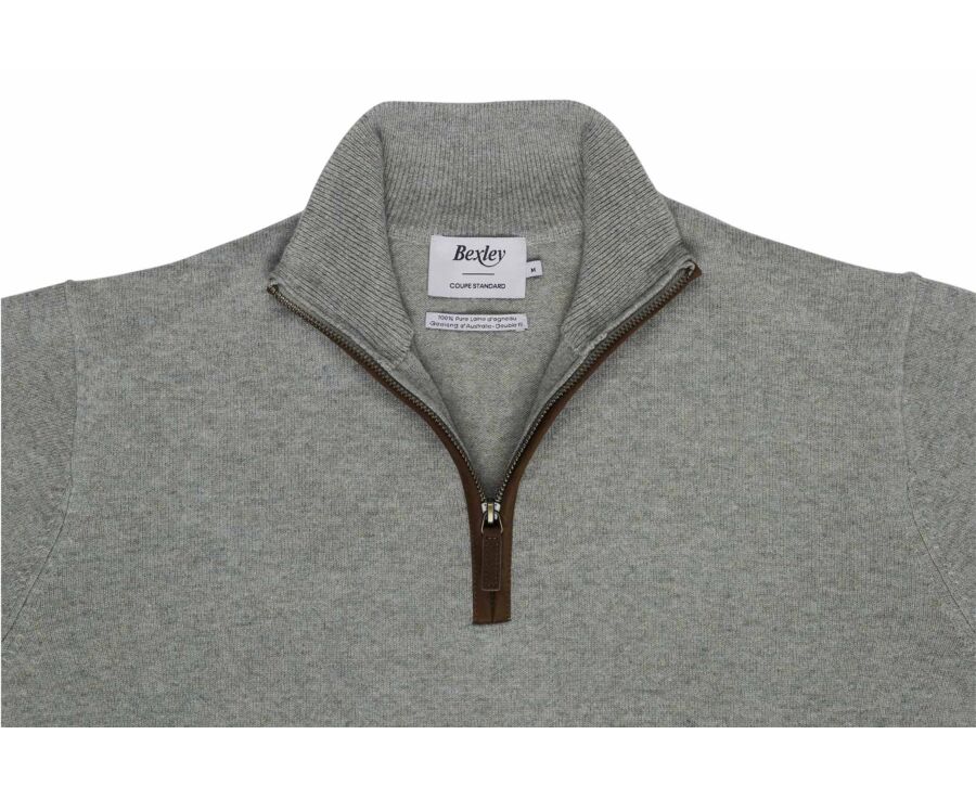 Men's khaki mélange zip neck lambswool jumper - KEITHY
