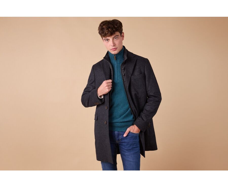 Anthracite Men's winter wool/cashmere overcoat - HONORÉ II