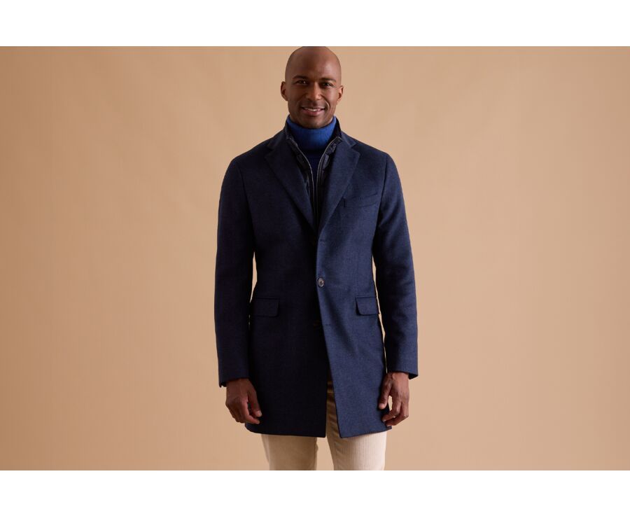Dark Blue Herringbone Men's wool/cashmere coat - HONORÉ II