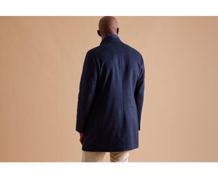 Dark Blue Herringbone Men's wool/cashmere coat - HONORÉ II