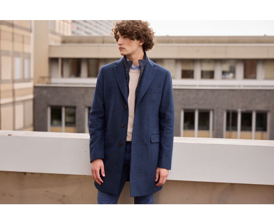 Dark Blue Herringbone Men's wool/cashmere coat - HONORÉ II