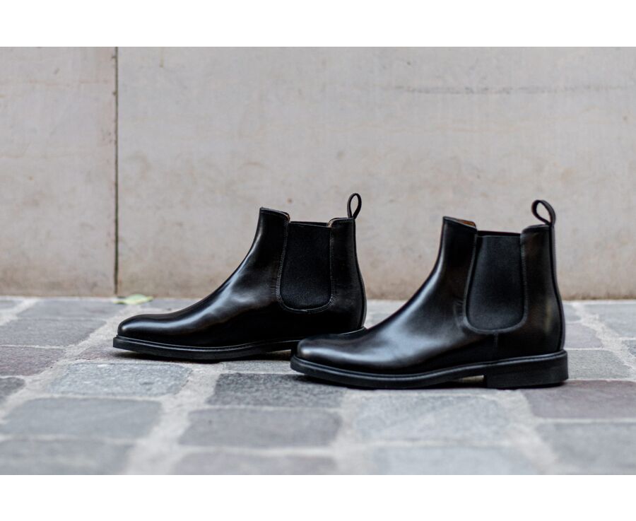 Black Leather Chelsea Boots - FANGLER GOMME CITY