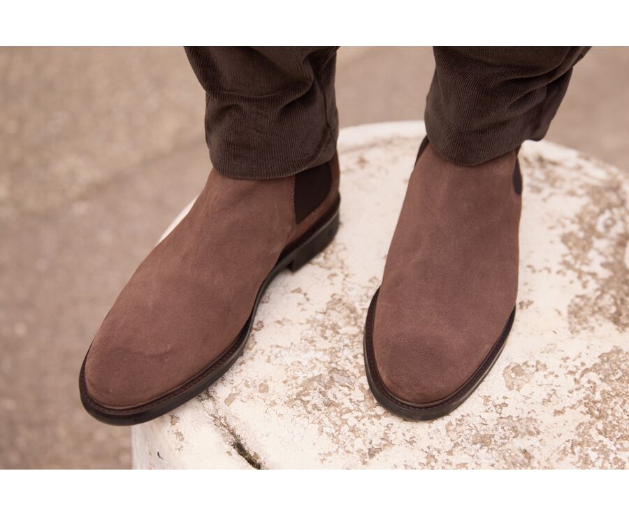Bitter Chocolate Suede Chelsea Boots - FANGLER GOMME CITY II