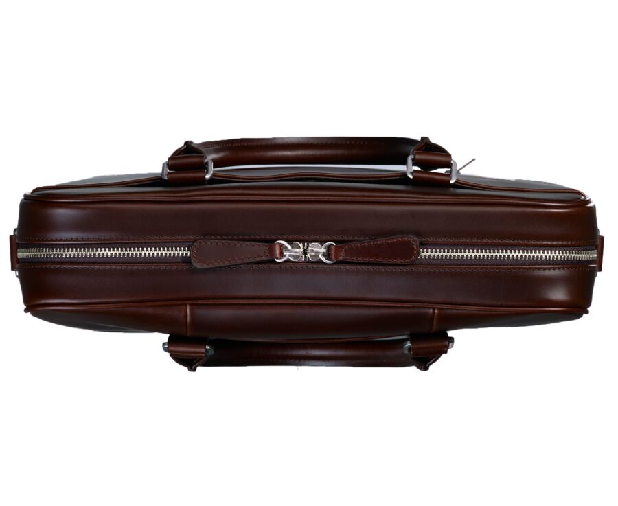 Chocolate Men's leather satchel with shoulder strap - KARLINGTON