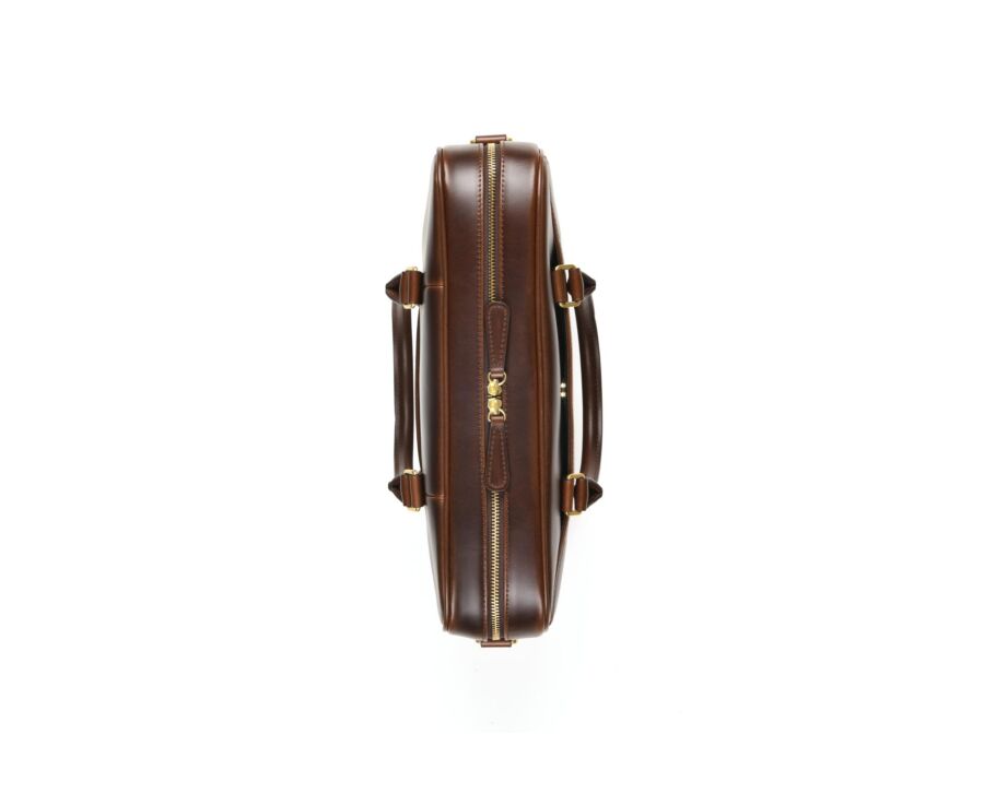 Chocolate Men's leather satchel with shoulder strap - KARLINGTON