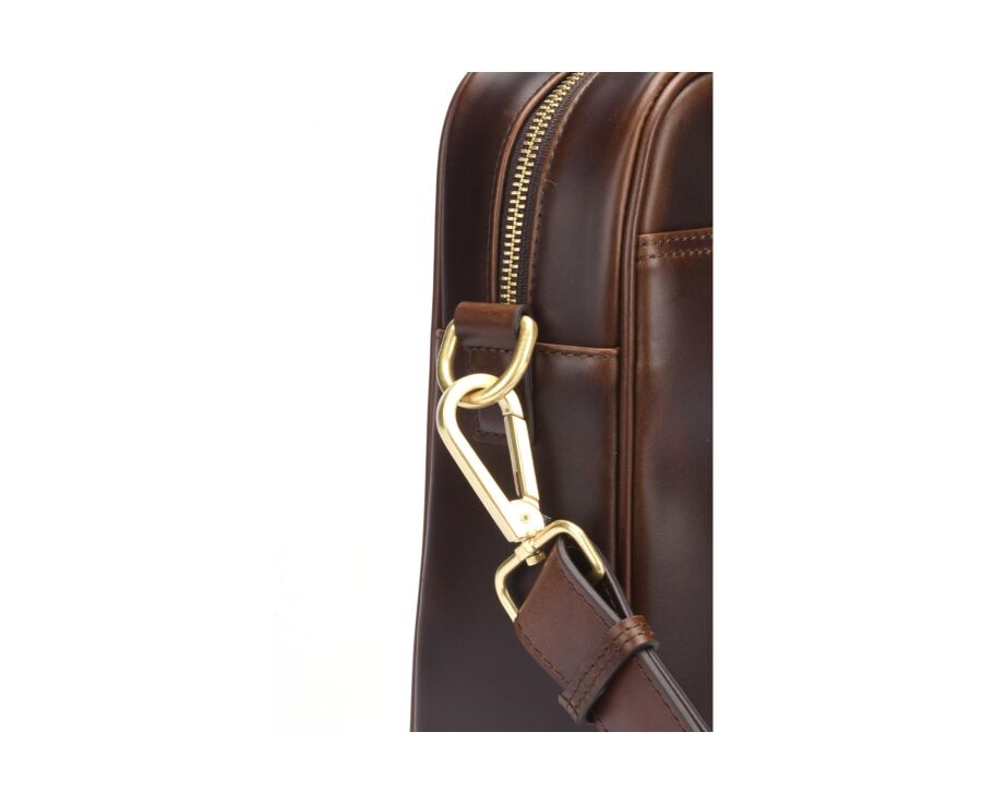 Chocolate Men's leather satchel with shoulder strap - KARLINGTON