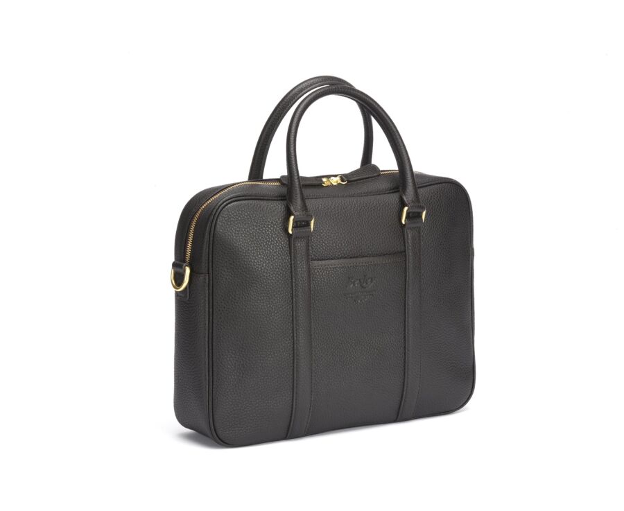 Chocolate Grained Men's leather satchel with shoulder strap - KARLINGTON