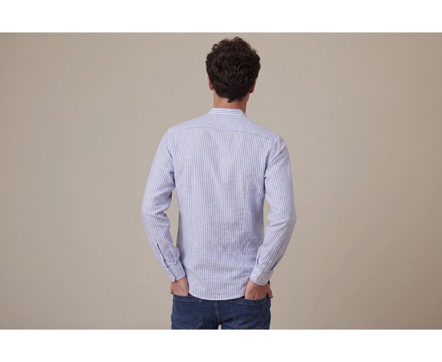Plain Ocean Blue & White cotton linen shirt - ELIBERT