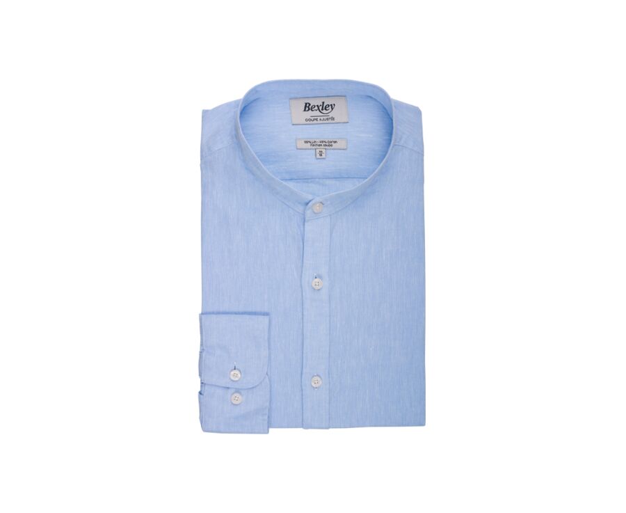 Plain Light Blue Chambray cotton linen shirt - ELIBERT