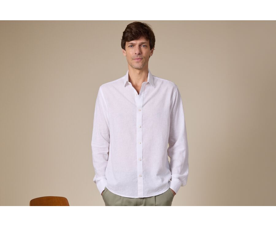 White plain cotton linen shirt - SILBERT