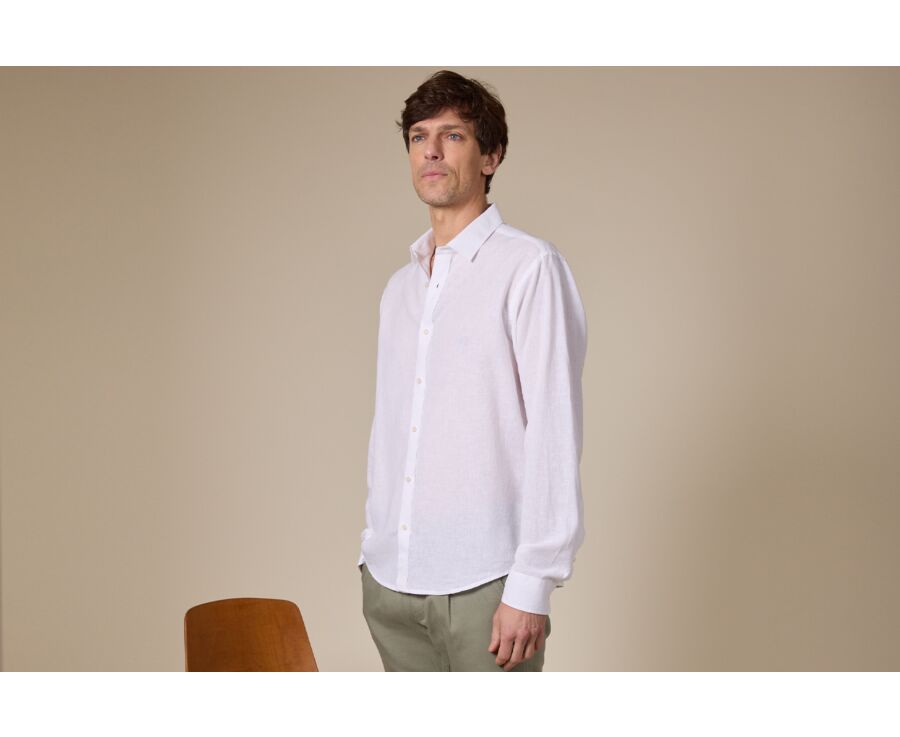 White plain cotton linen shirt - SILBERT