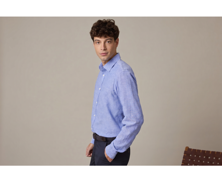 Blue Chambray & Ocean cotton linen shirt - SILBERT