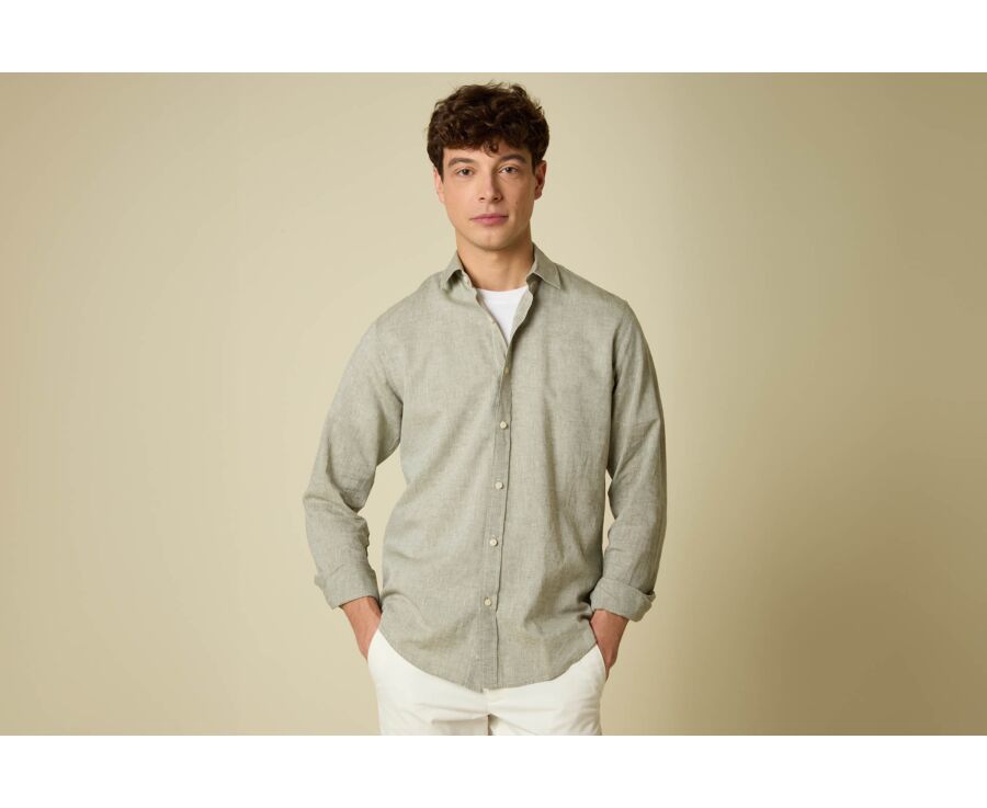 Men’s Green Khaki Chambray Shirt - SILBERT