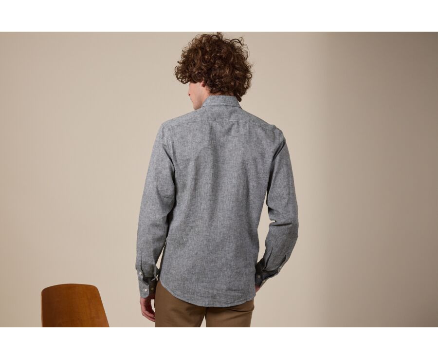 Dark Green Cotton Linen Shirt - French Collar - SILBERT