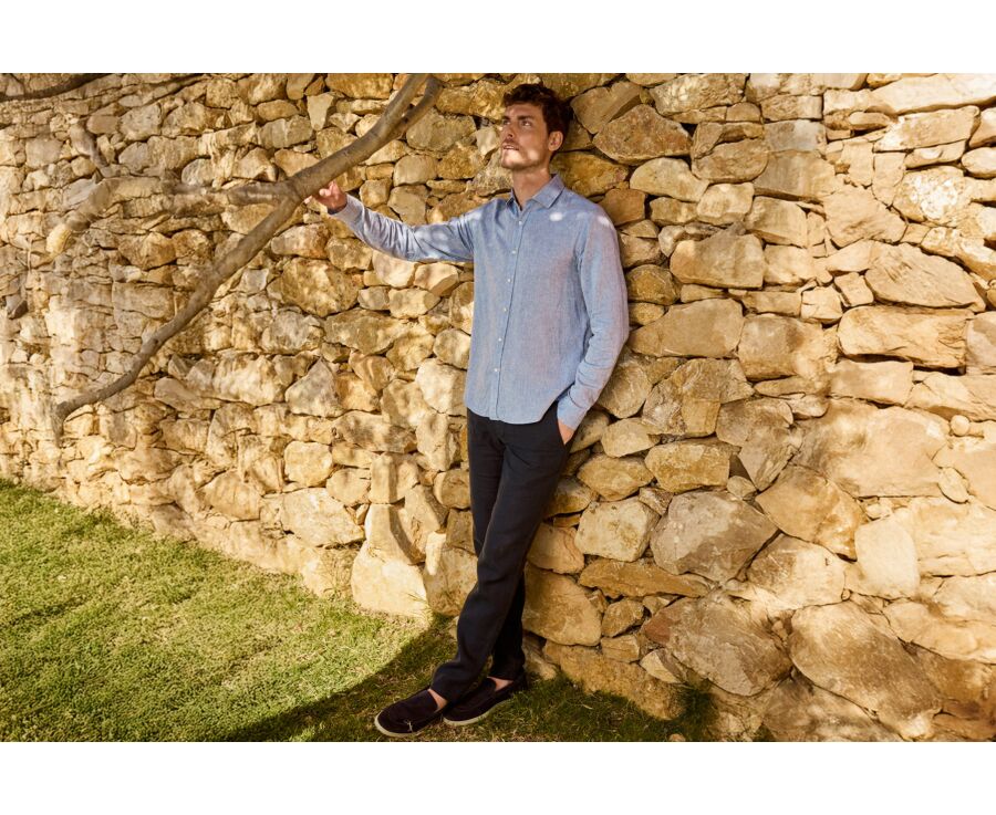 Men’s Patterned Blue Chambray Shirt - SILBERT