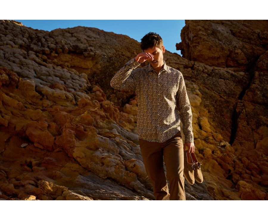 Men’s Navy and Camel Chambray Shirt - SILBERT