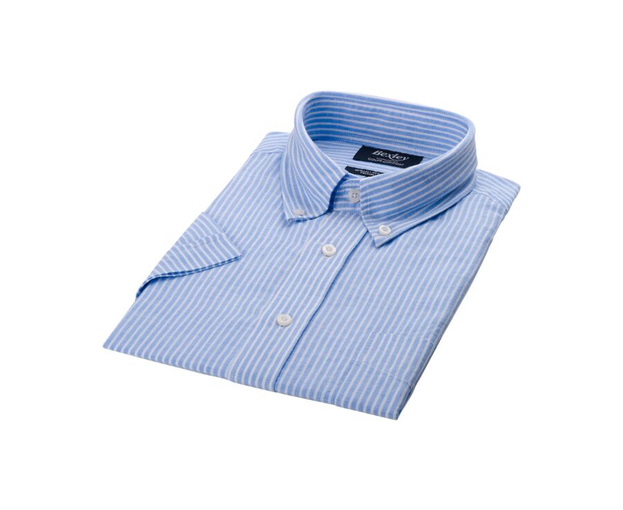Light Blue Chambray & White cotton linen shirt - Chest pocket - COLTEN MC