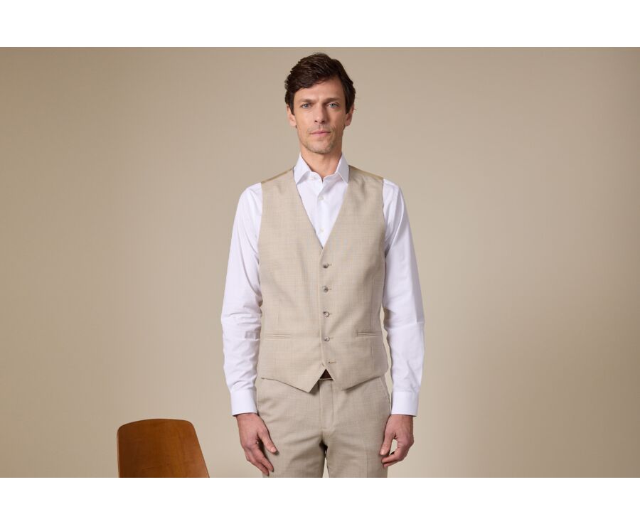 Men's Beige melange Suit Waistcoat - LAZARE