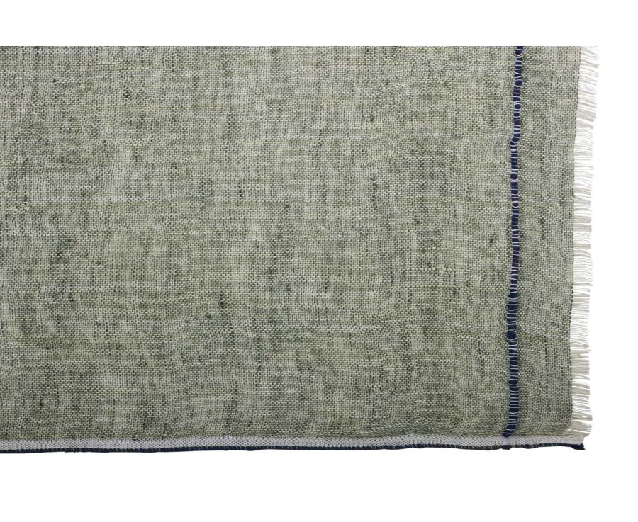 Green Chambray with Navy Border  cotton/linen Scarf