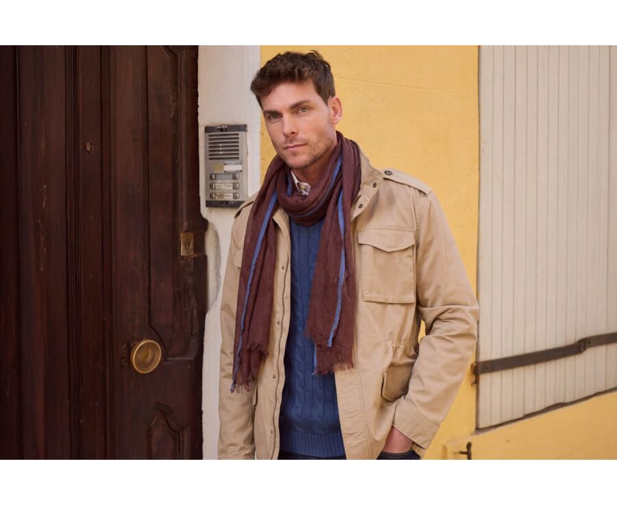 Men’s Linen and Cotton Scarf - Havana Chambray with Indigo Trim
