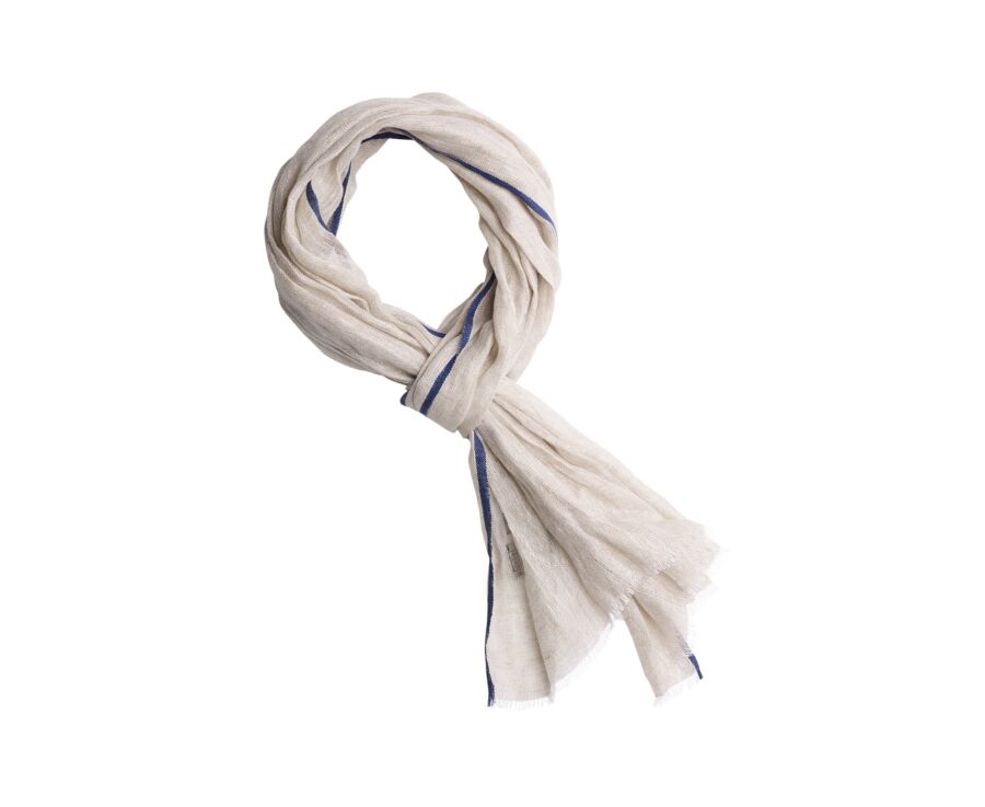 Men’s Linen and Cotton Scarf - Beige Chambray with Navy Trim