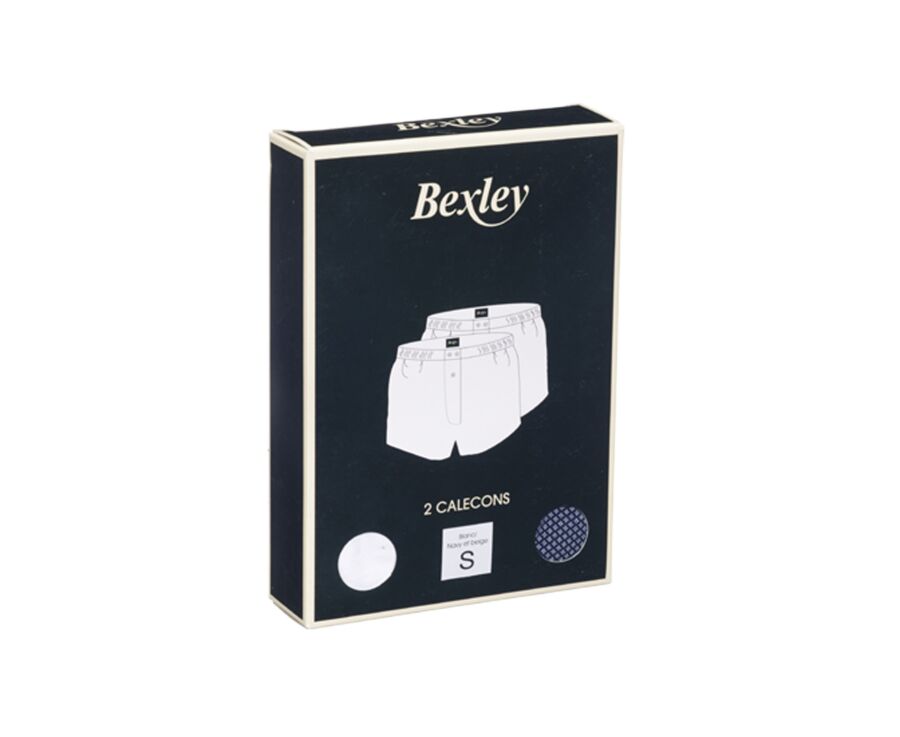 Box of 2 Plain white/printed navy and beige Men's boxer shorts - ELON