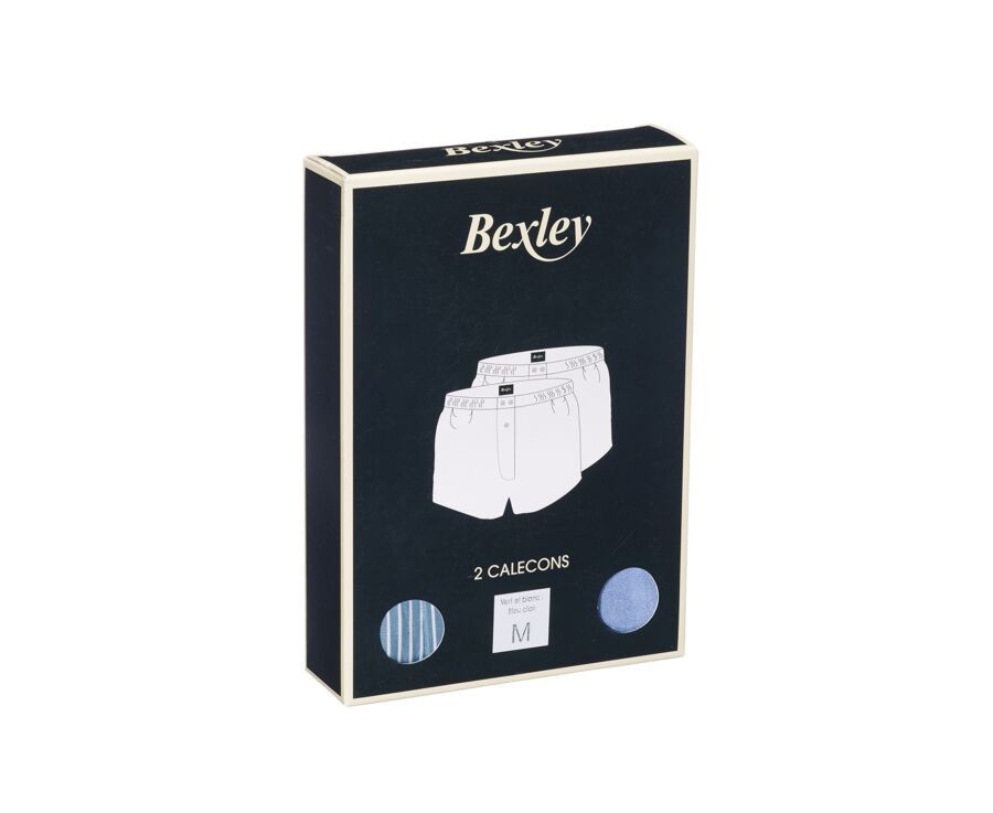 Box of 2 boxer Light Blue and Green and White Striped - ELON