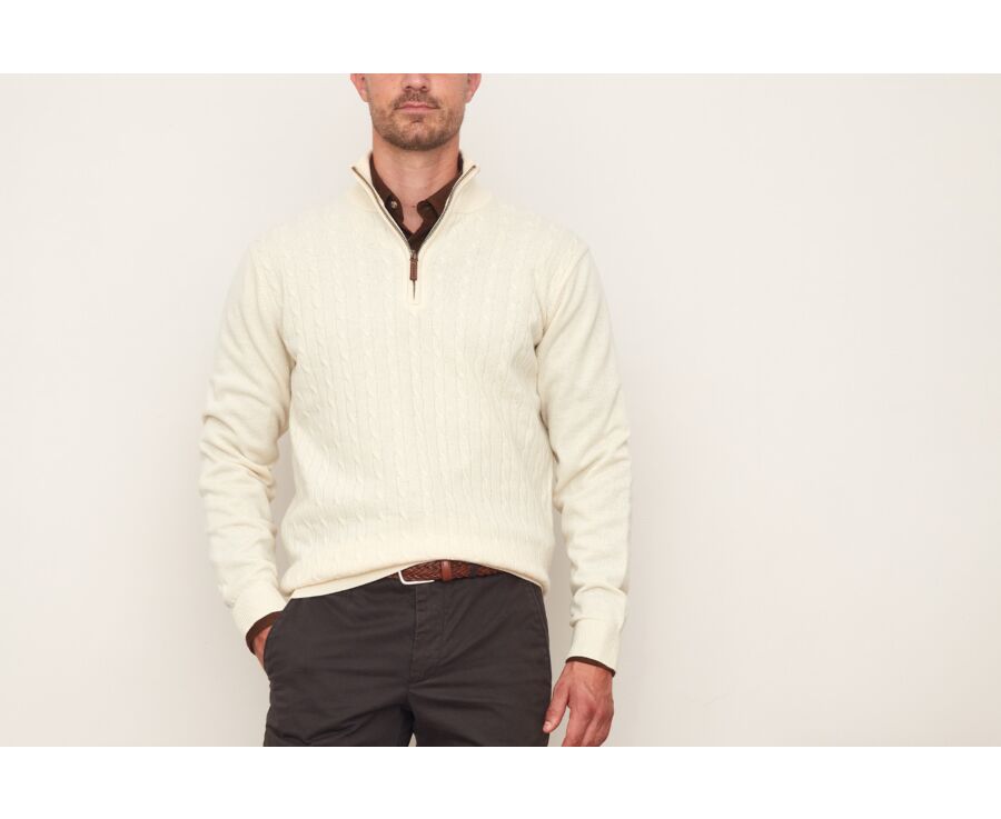 Ecru half-zip wool cable knit sweater - KEITHOR