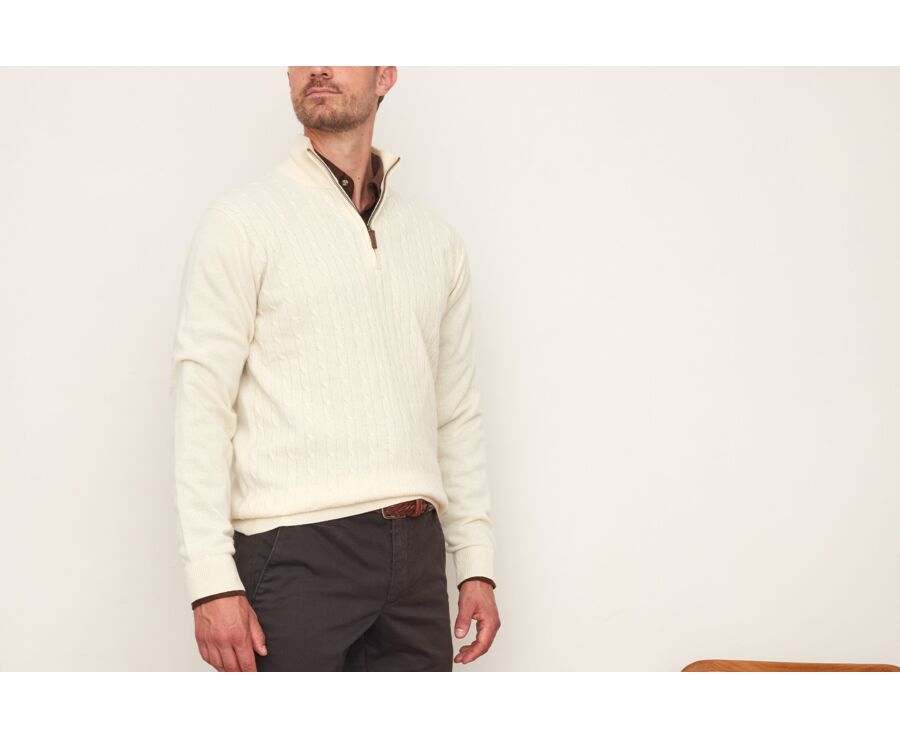 Ecru half-zip wool cable knit sweater - KEITHOR