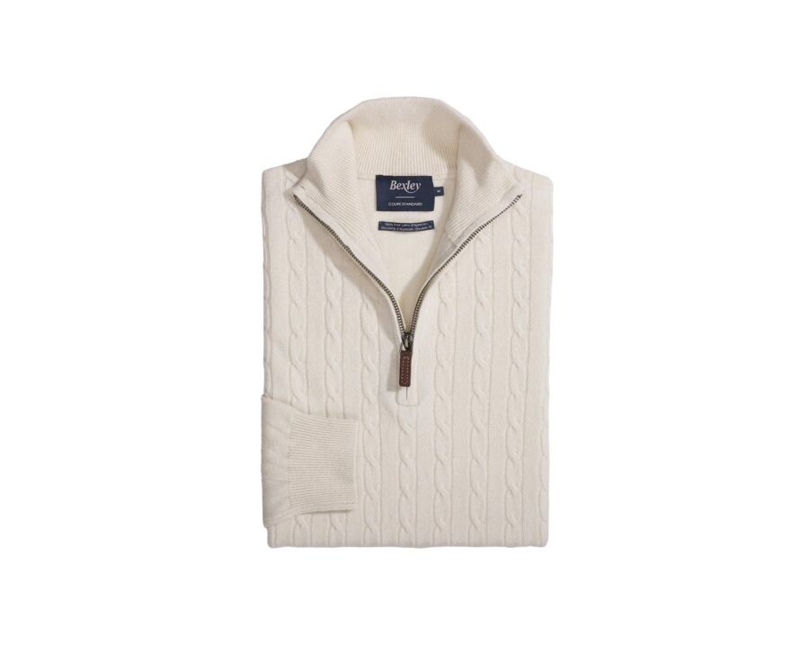 Ecru half-zip wool cable knit sweater - KEITHOR