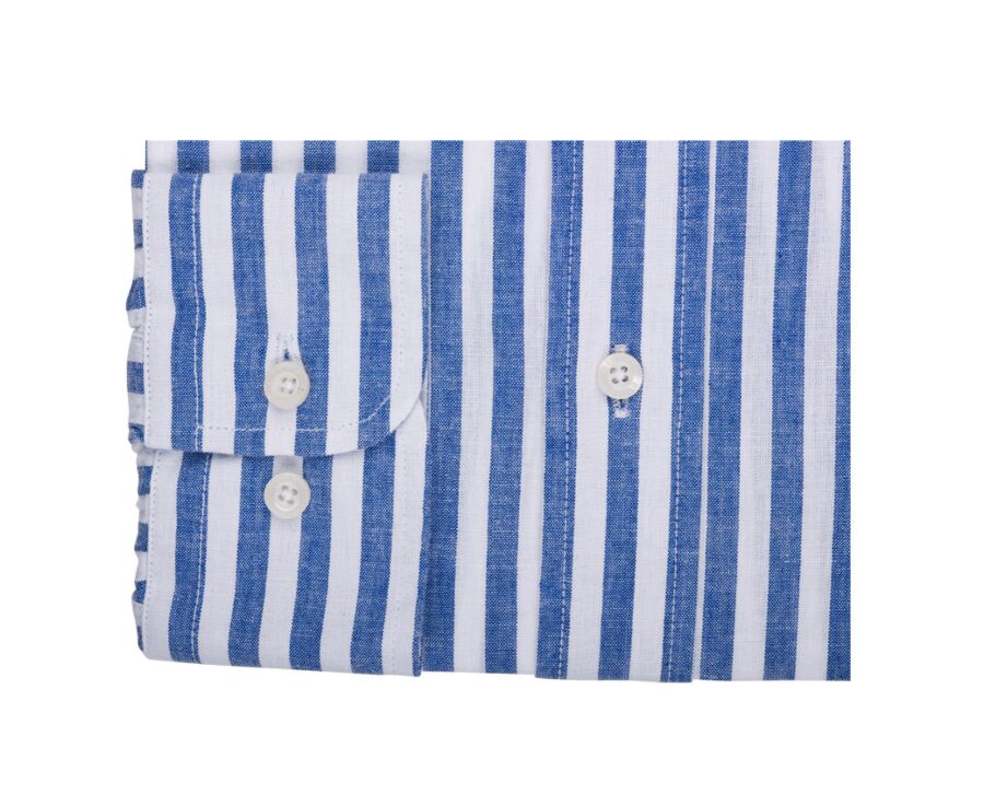 Ocean Blue & White long sleeve cotton linen shirt - COLTEN