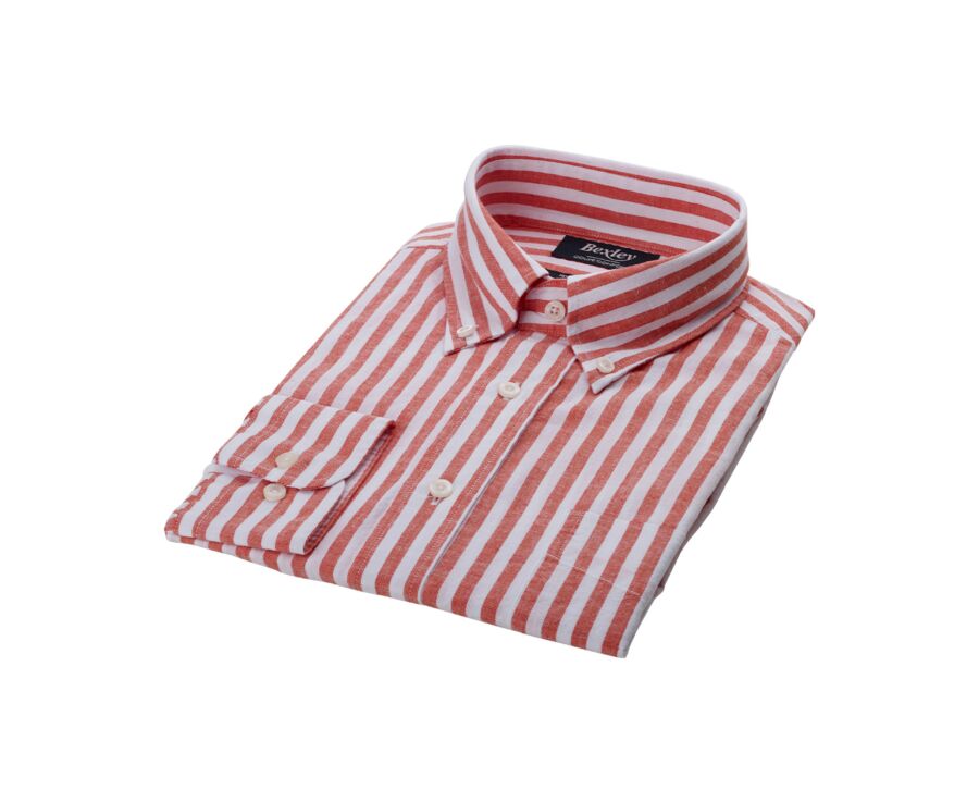 Coral & White long sleeve cotton/linen shirt - COLTEN