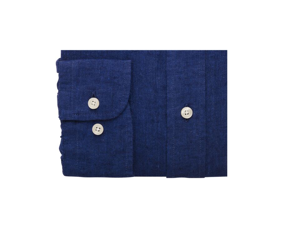 Indigo Chambray long sleeve cotton linen shirt - COLTEN