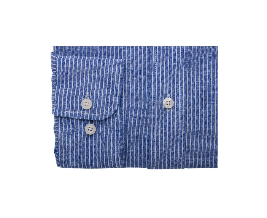 Blue Chambray & White trim long sleeve cotton linen shirt - COLTEN
