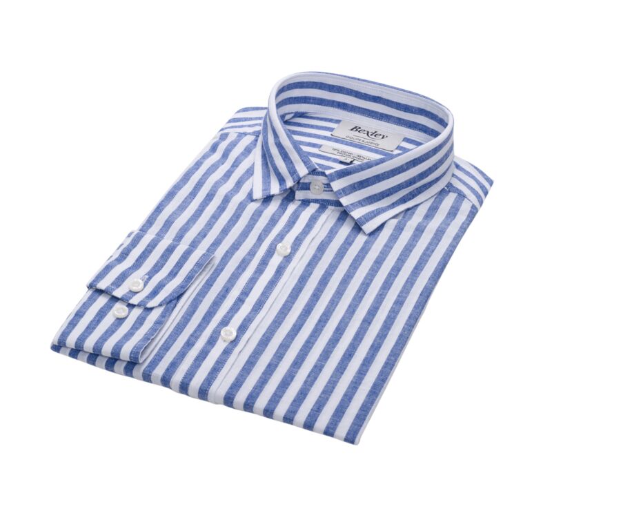 Dark Blue and White striped cotton linen shirt - SIMONIN