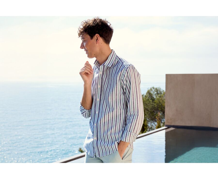 Navy & Green Stripped Shirt  - SIMONIN